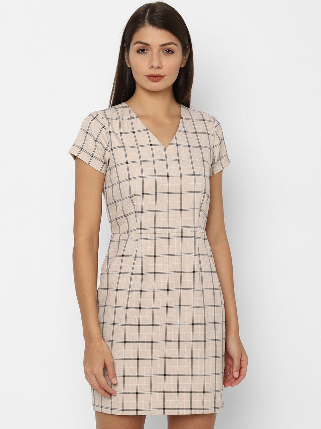 allen solly woman women beige checked sheath dress