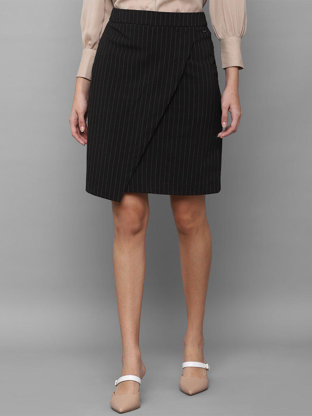 allen solly woman women black striped straight knee-length skirt