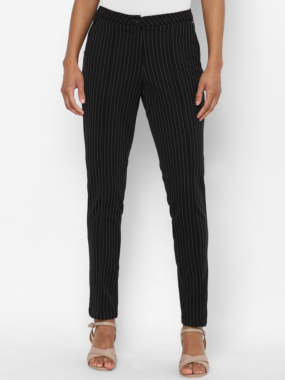 allen solly woman women black striped trousers
