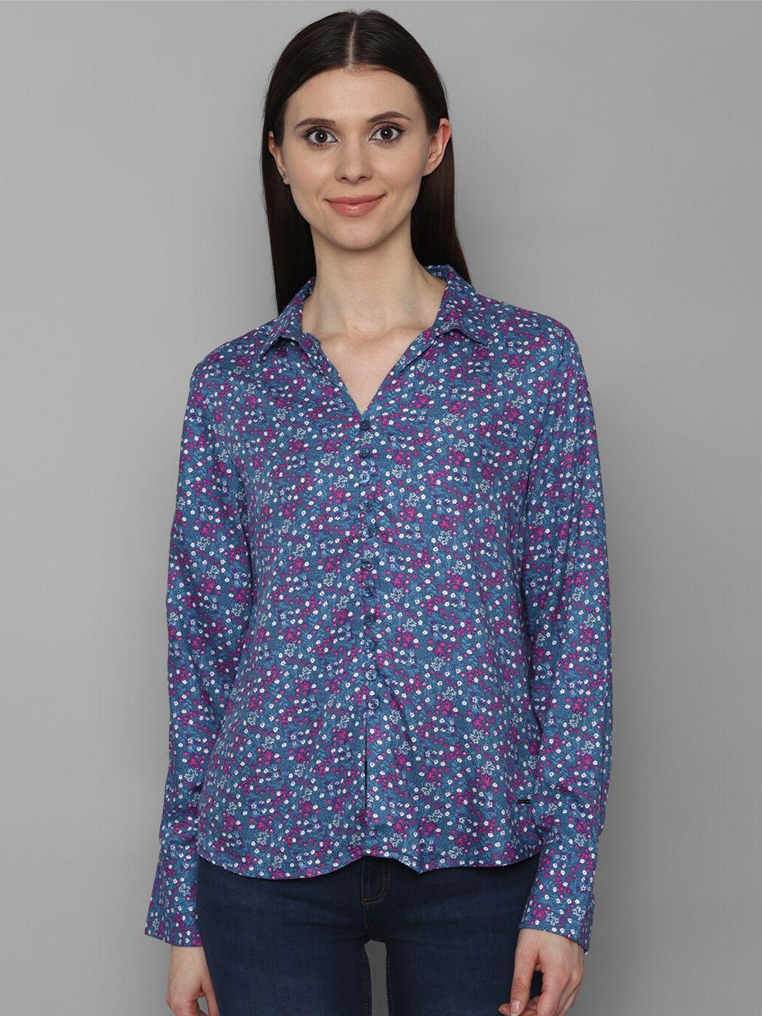 allen solly woman women blue floral printed casual shirt