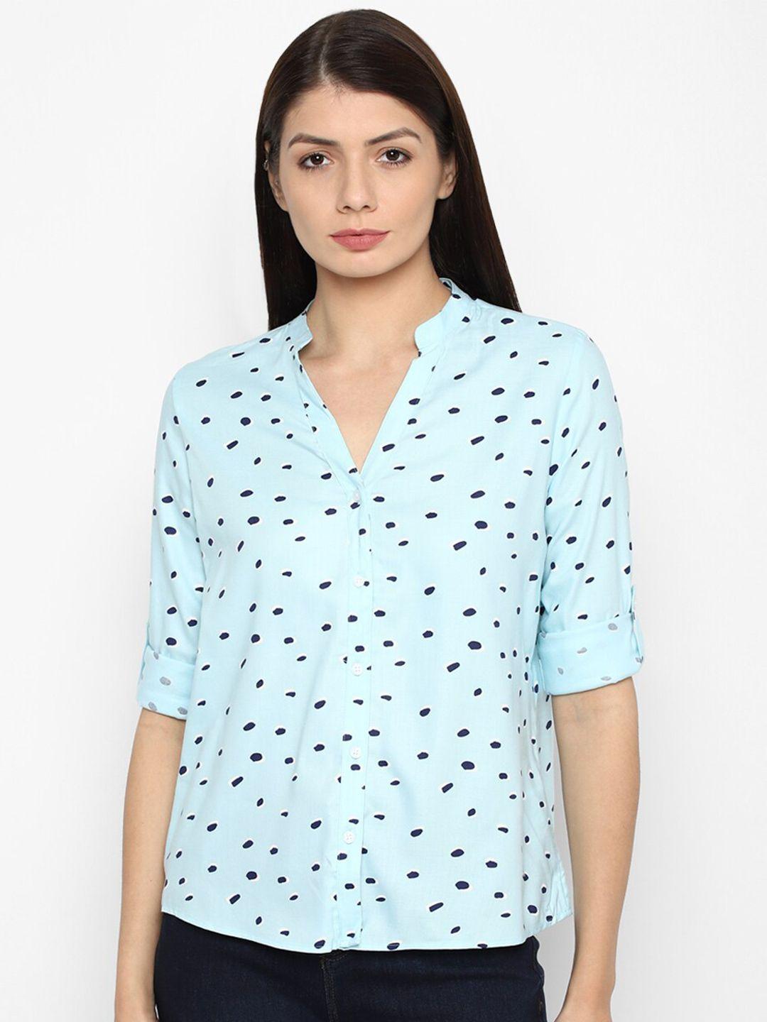 allen solly woman women blue printed casual shirt