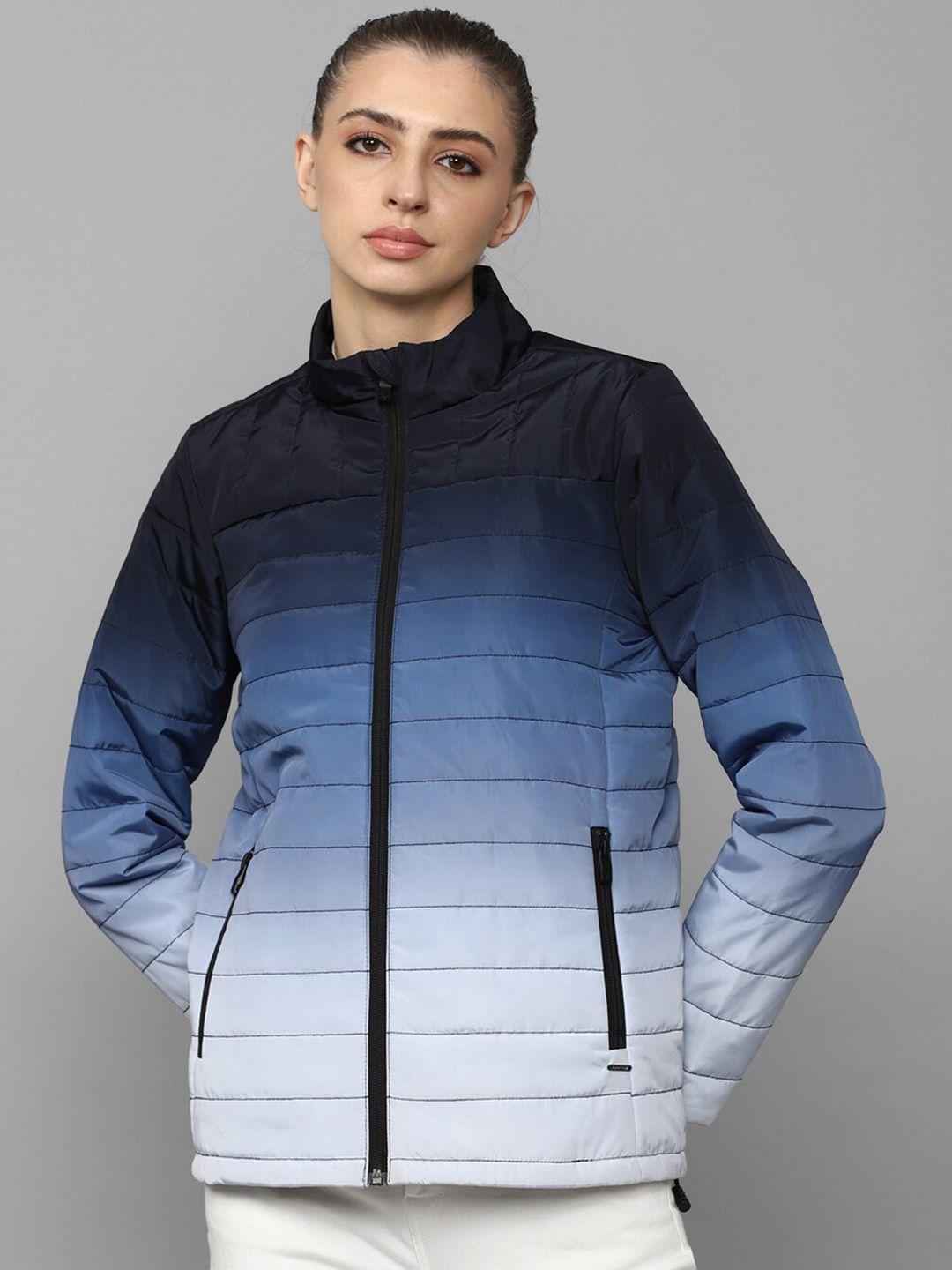 allen solly woman women blue white cotton colourblocked padded jacket