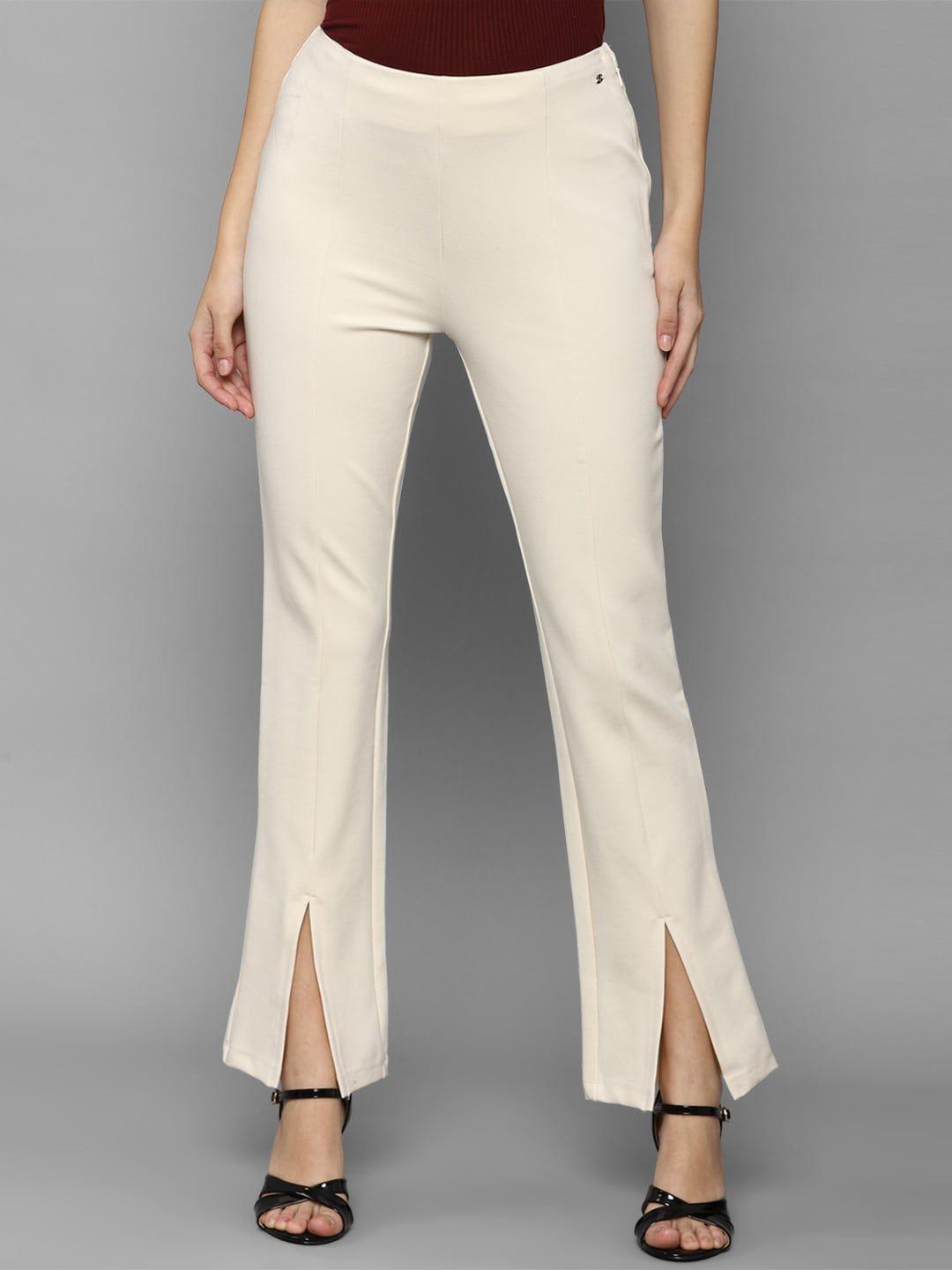 allen solly woman women cream-coloured solid trouser