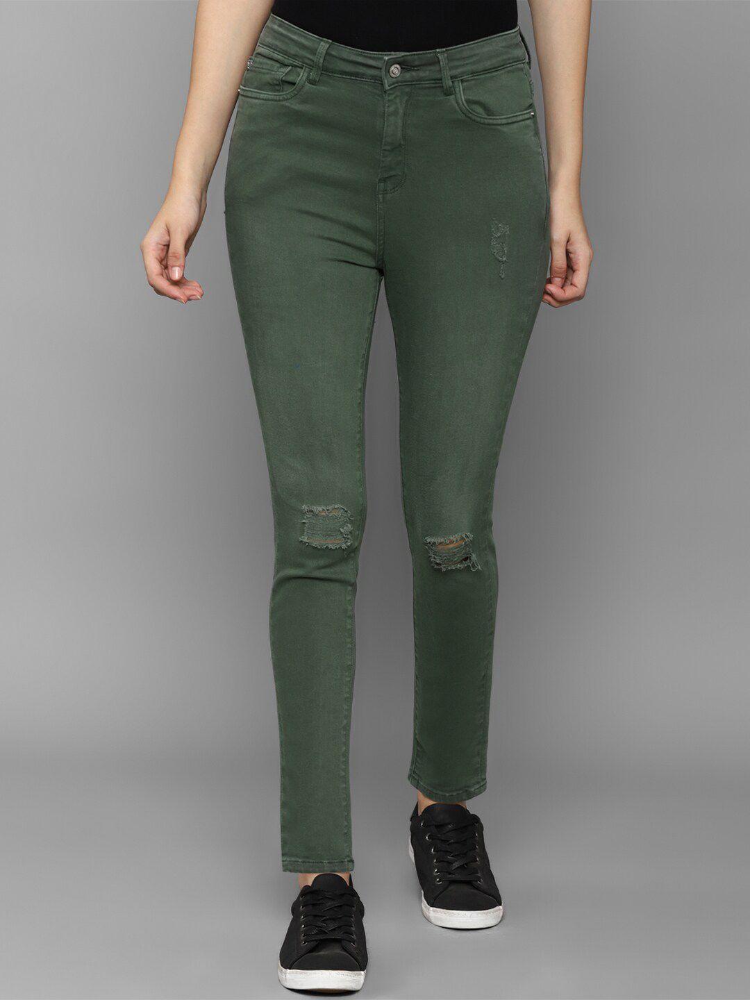 allen solly woman women green skinny fit mildly distressed light fade jeans