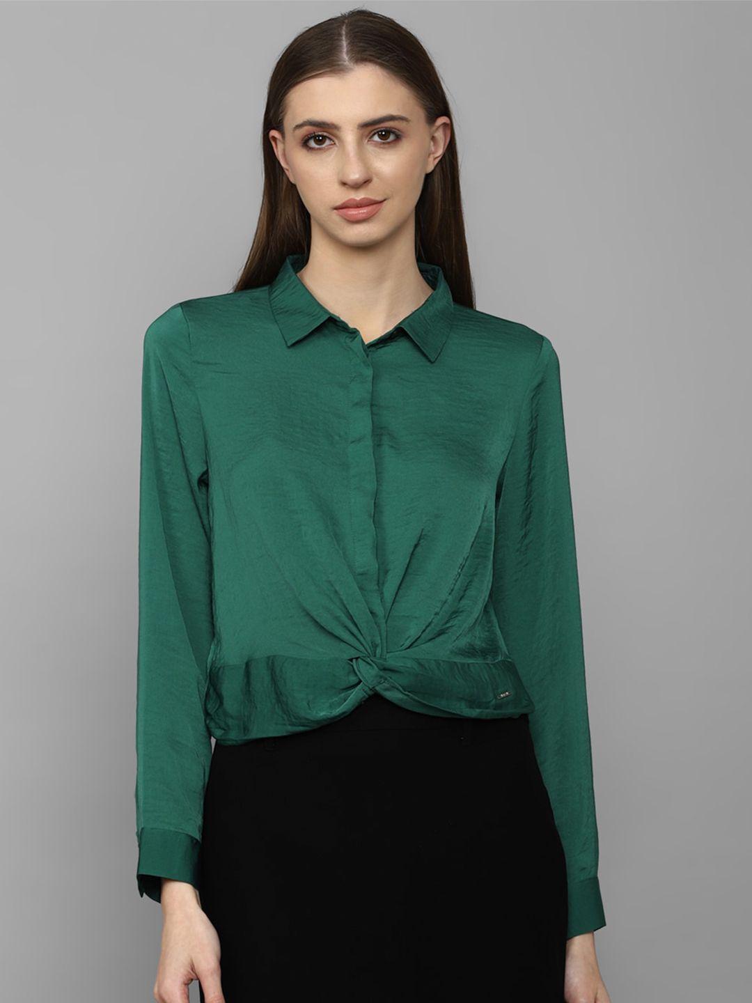 allen solly woman women green solid casual shirt