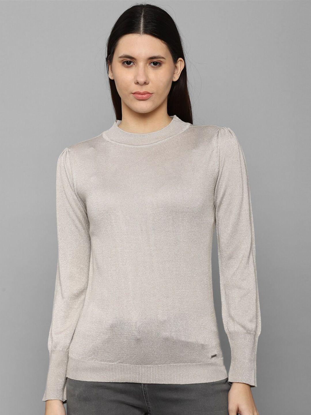 allen solly woman women grey solid cotton pullover sweater