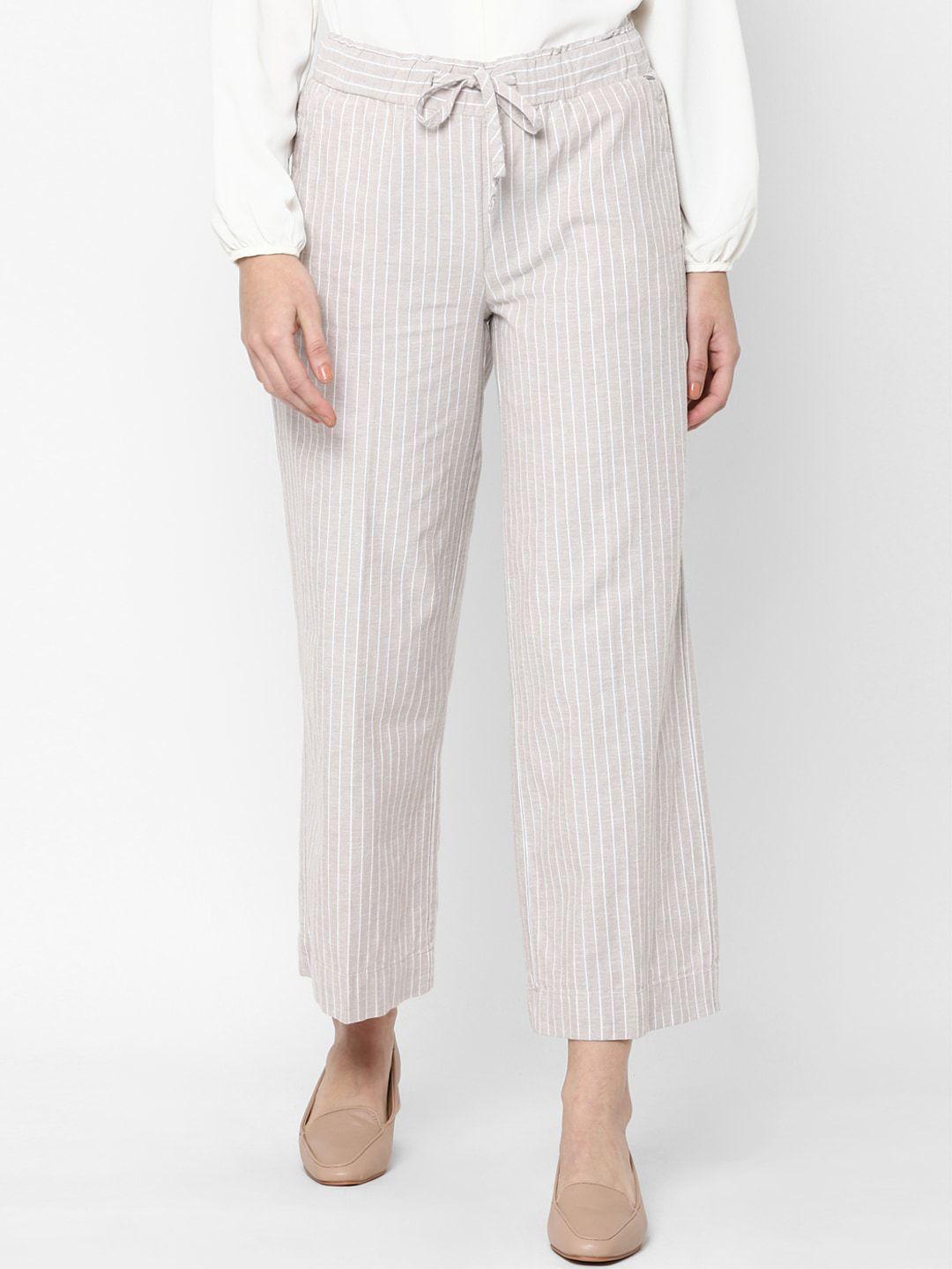 allen solly woman women grey striped trousers