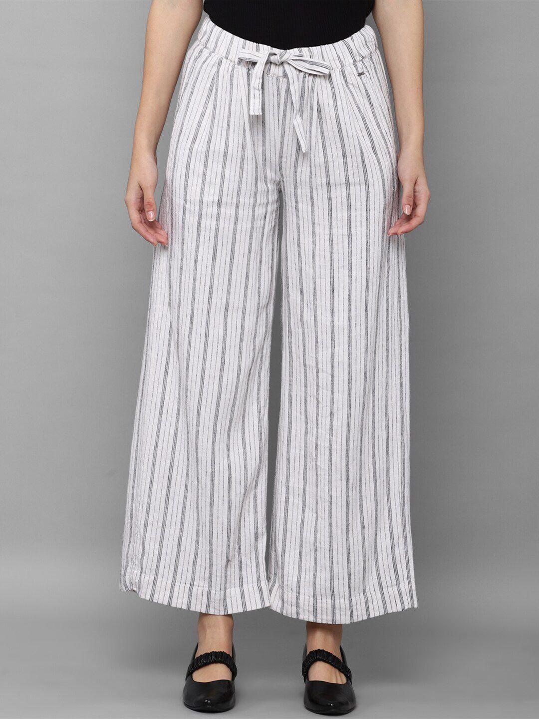 allen solly woman women grey striped trousers