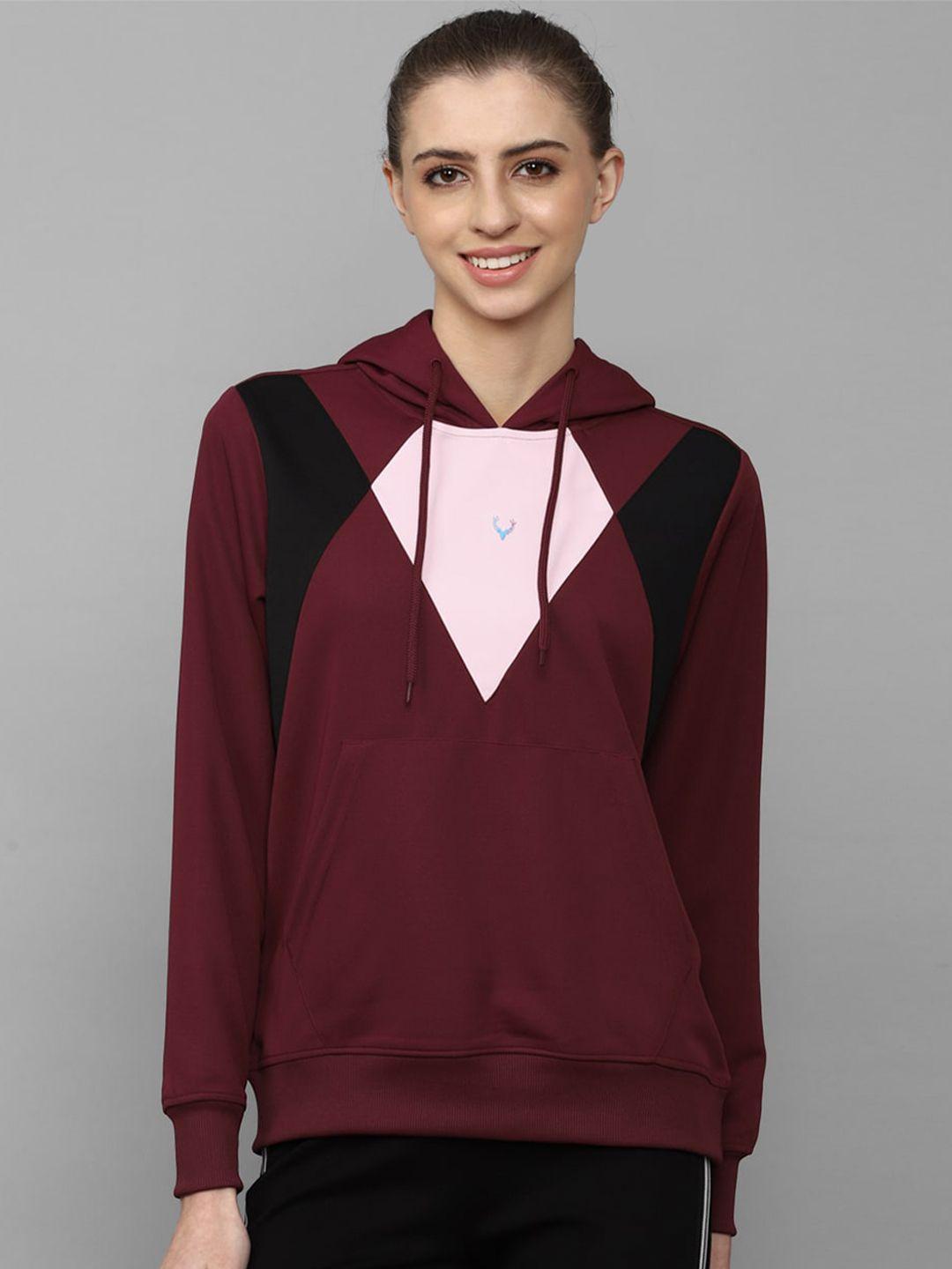 allen solly woman women maroon hooded sweatshirt