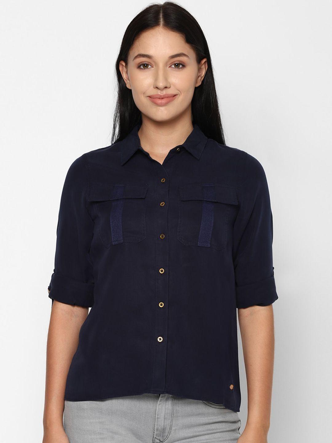 allen solly woman women navy blue casual shirt