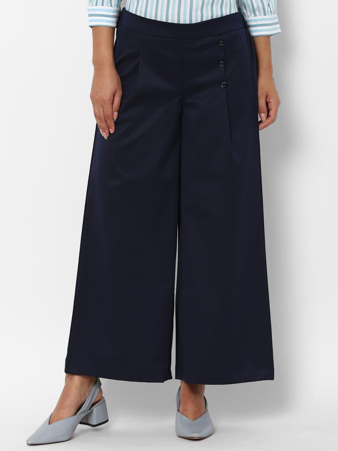 allen solly woman women navy blue flared parallel trousers