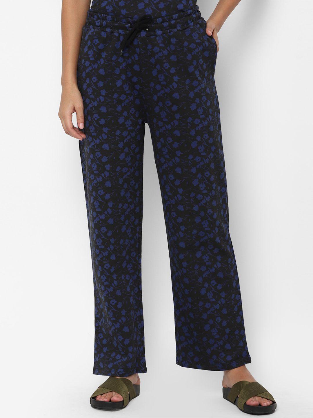 allen solly woman women navy blue floral printed trousers