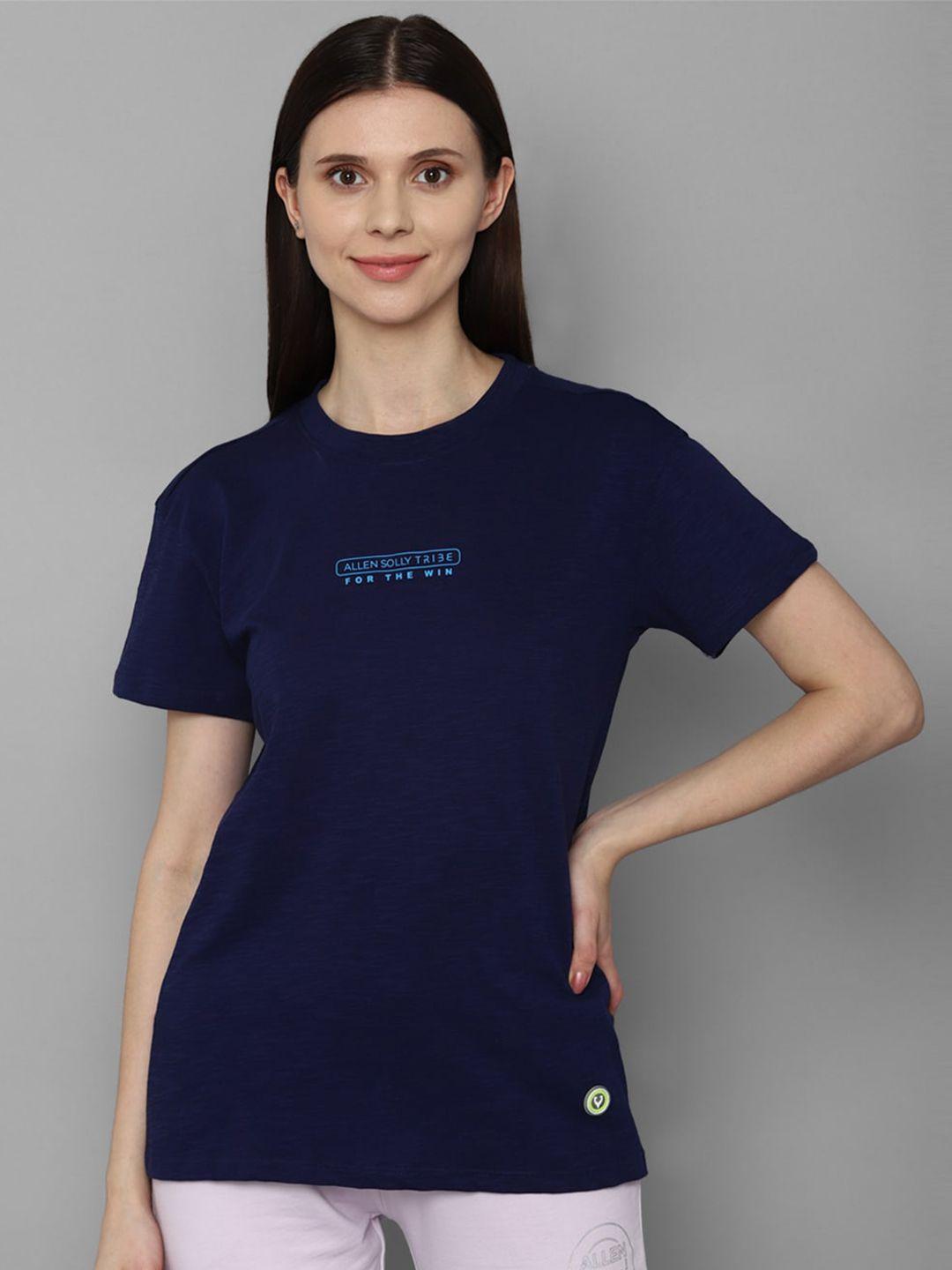 allen solly woman women navy blue typography t-shirt