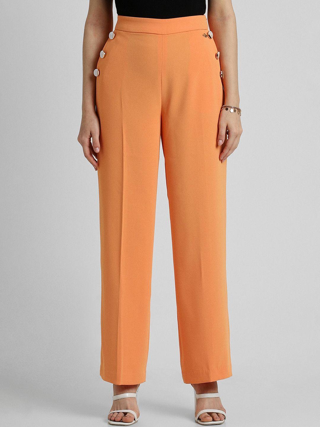 allen solly woman women orange regular fit high-rise parallel formal trousers