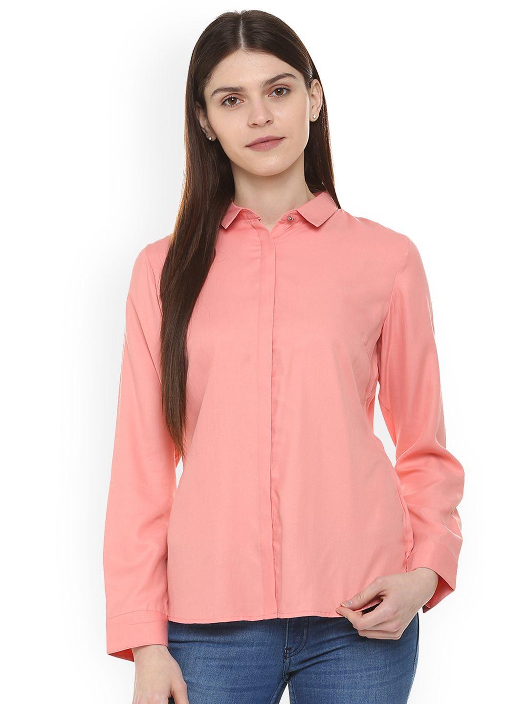 allen solly woman women pink regular fit solid casual shirt