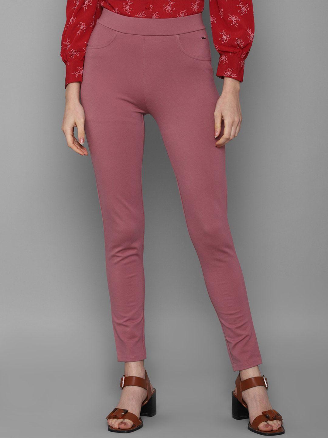 allen solly woman women pink solid slim fit trousers