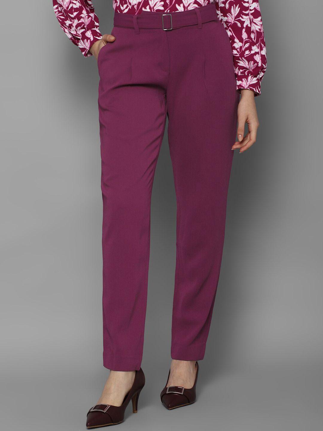 allen solly woman women purple pleated trousers