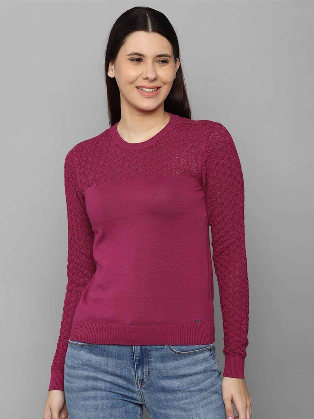 allen solly woman women purple ribbed cotton pullover sweater