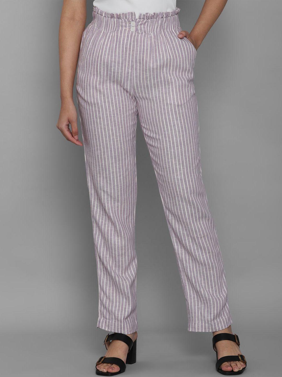 allen solly woman women purple striped trousers