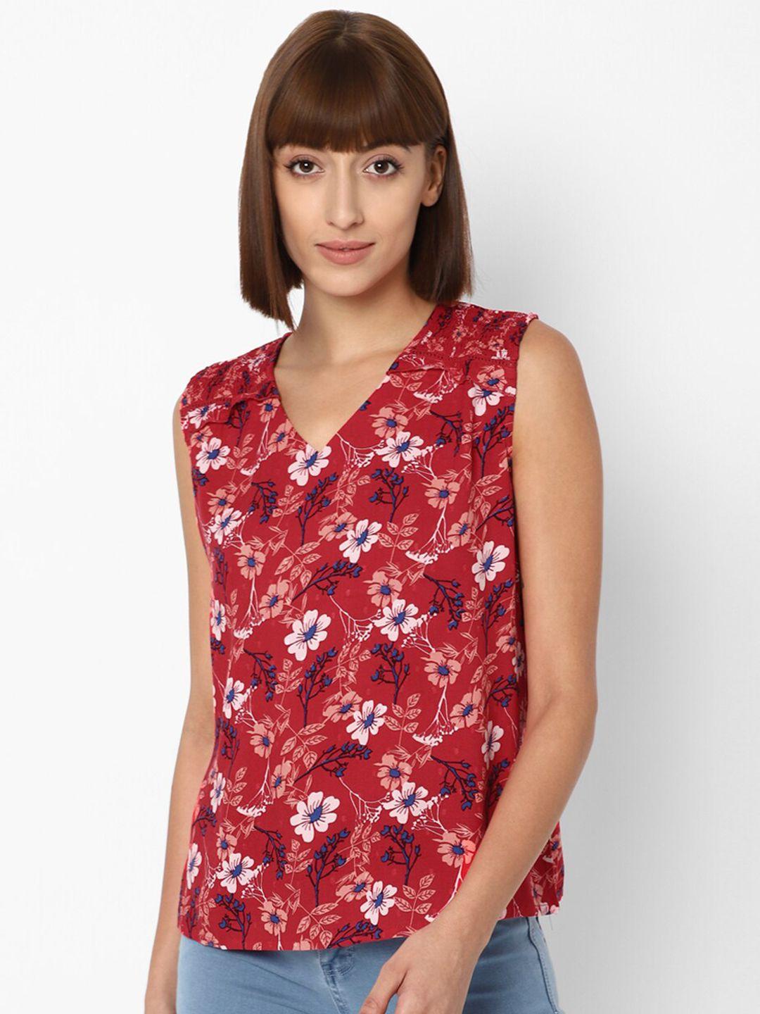 allen solly woman women red & white floral regular top