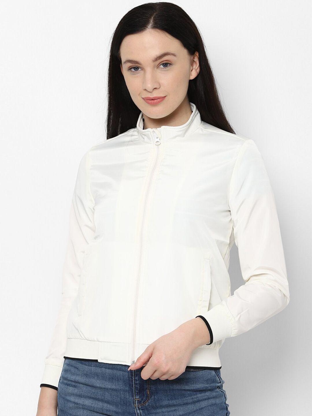 allen solly woman women white crop bomber jacket