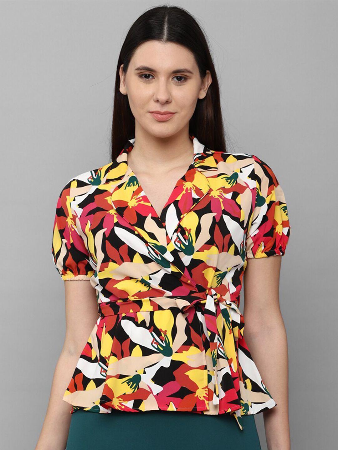 allen solly woman women yellow & red floral printed wrap top