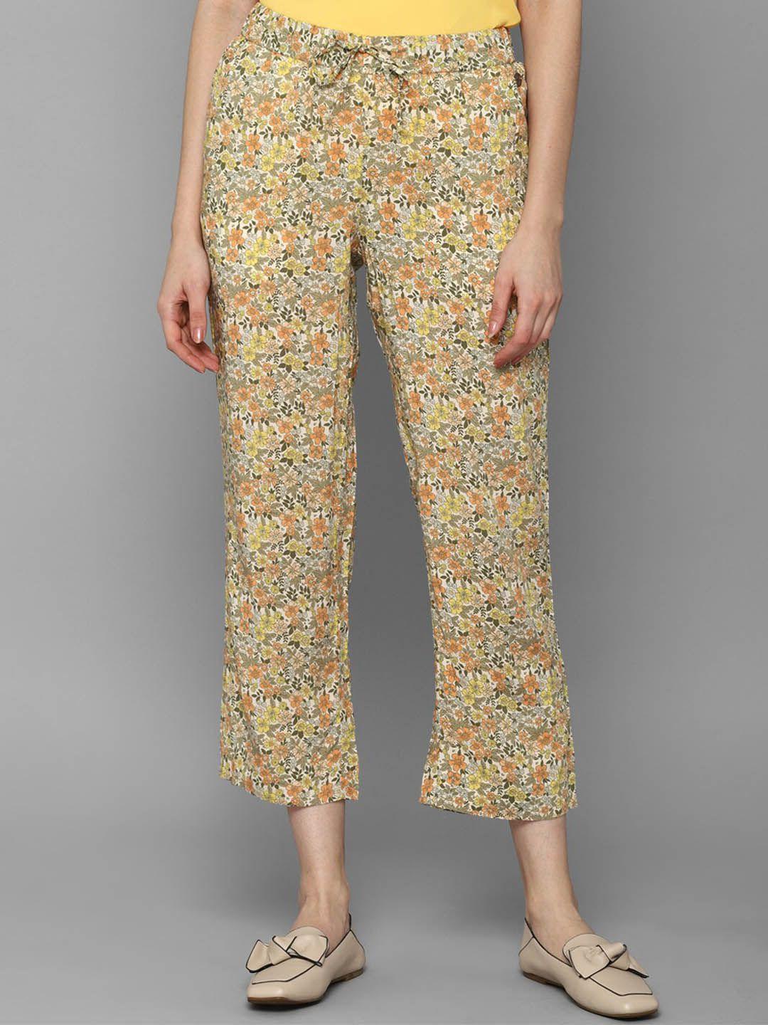 allen solly woman women yellow floral printed trousers