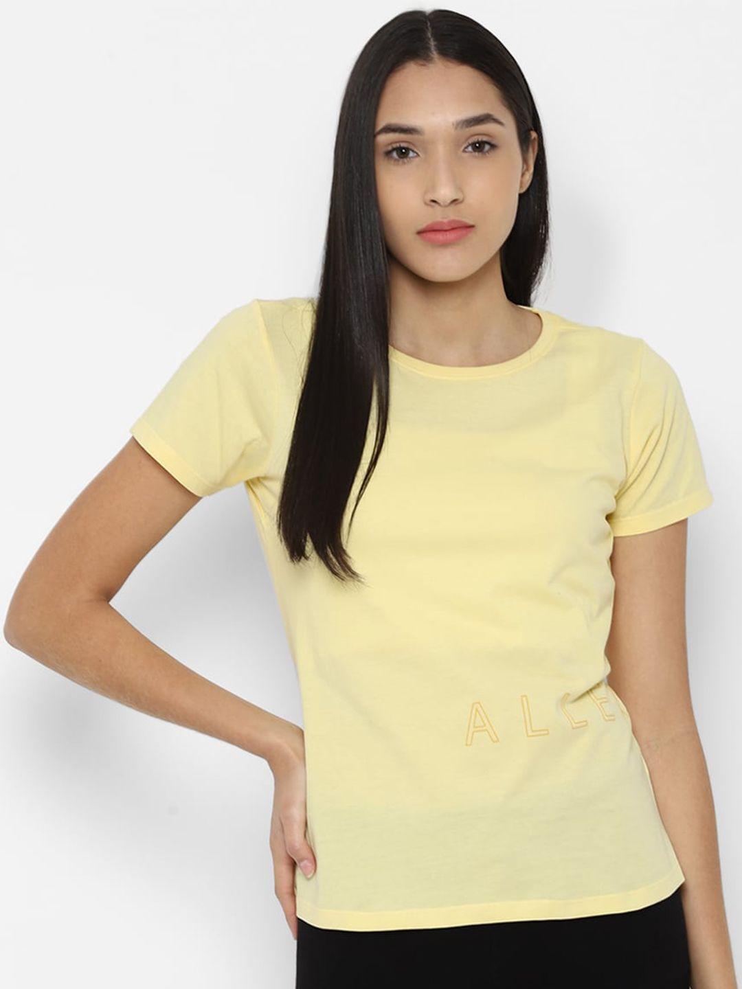 allen solly woman women yellow solid cotton t-shirt