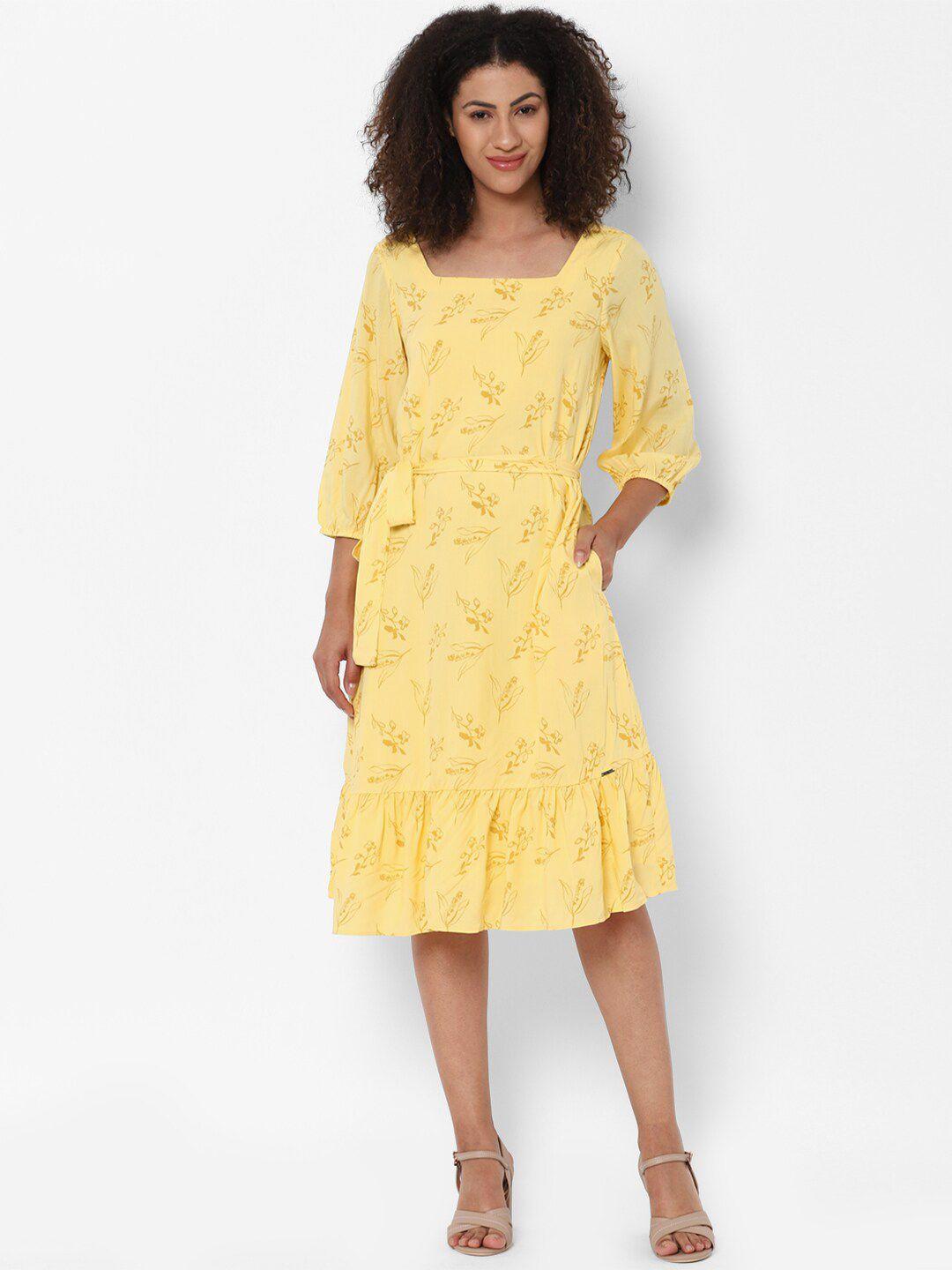 allen solly woman yellow floral a-line dress