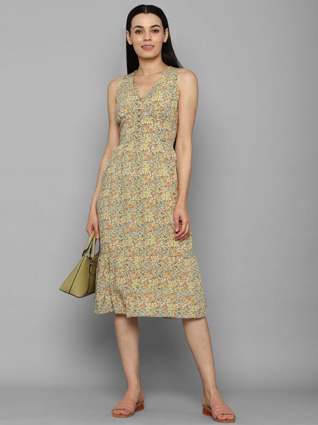 allen solly woman yellow floral midi dress