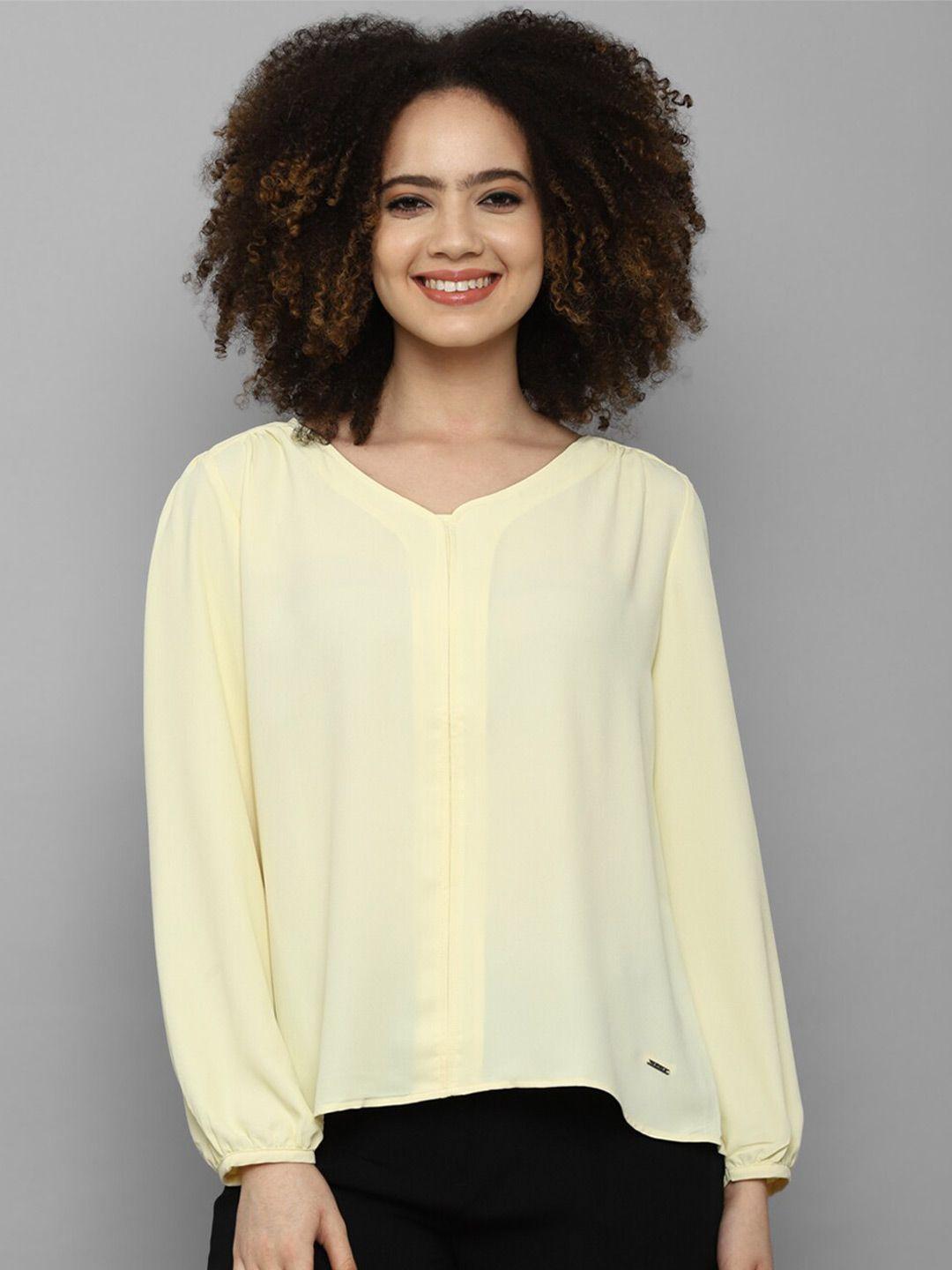 allen solly woman yellow solid long puff sleeves top