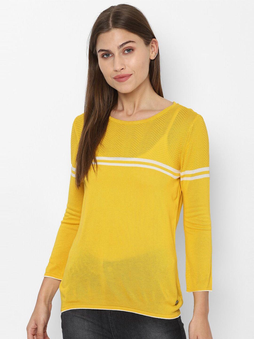 allen solly woman yellow striped top