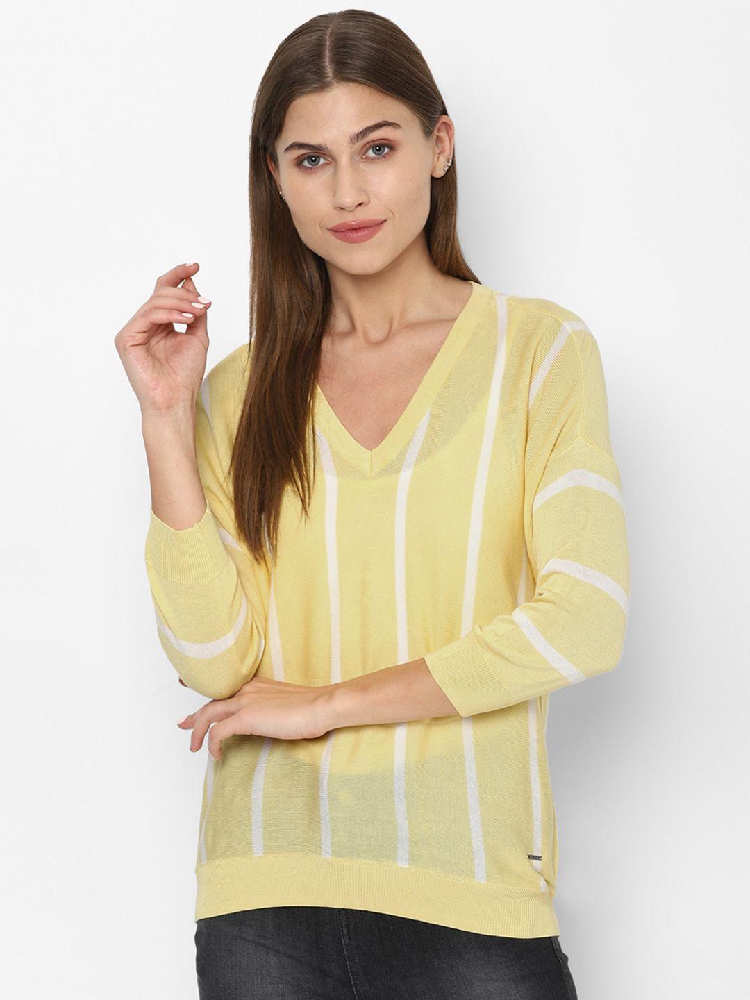 allen solly woman yellow striped top
