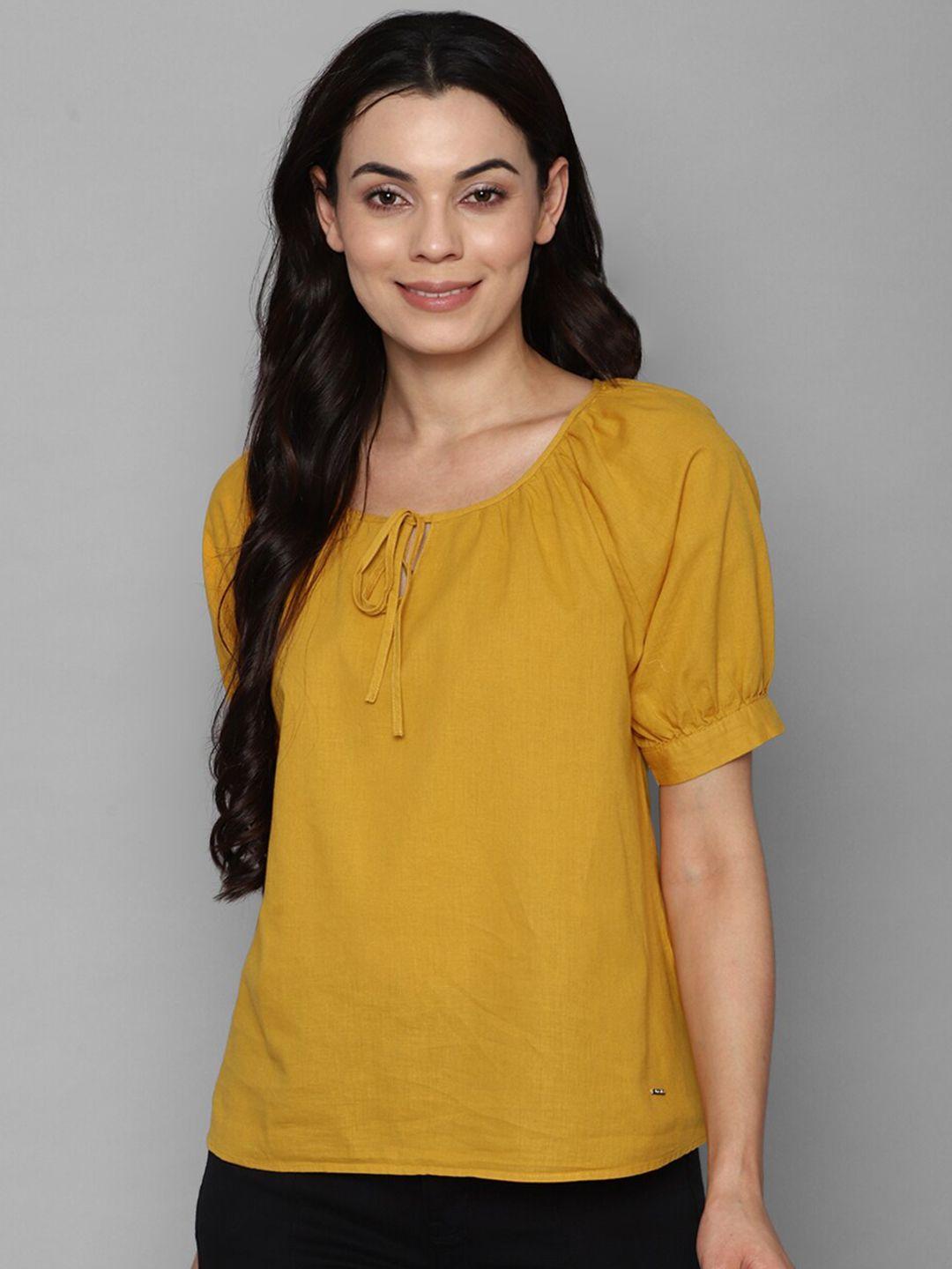 allen solly woman yellow tie-up neck top