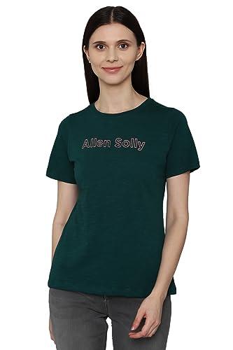 allen solly women's solid regular fit t-shirts (ahkccrgfb01581_green s)