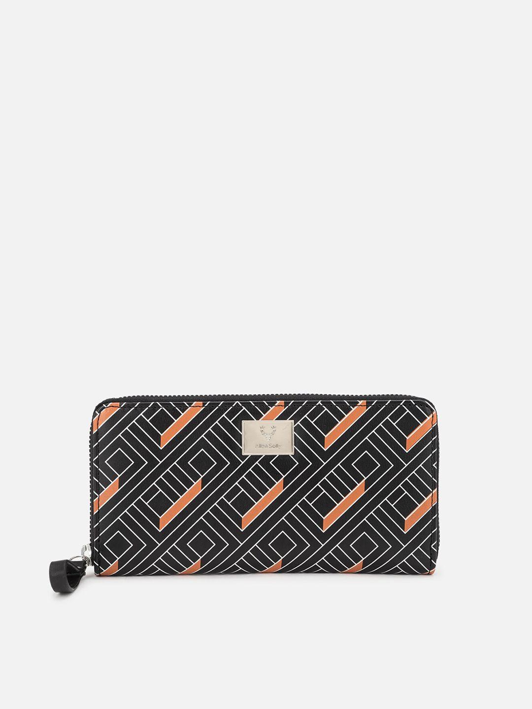 allen solly women black & white abstract printed pu zip around wallet