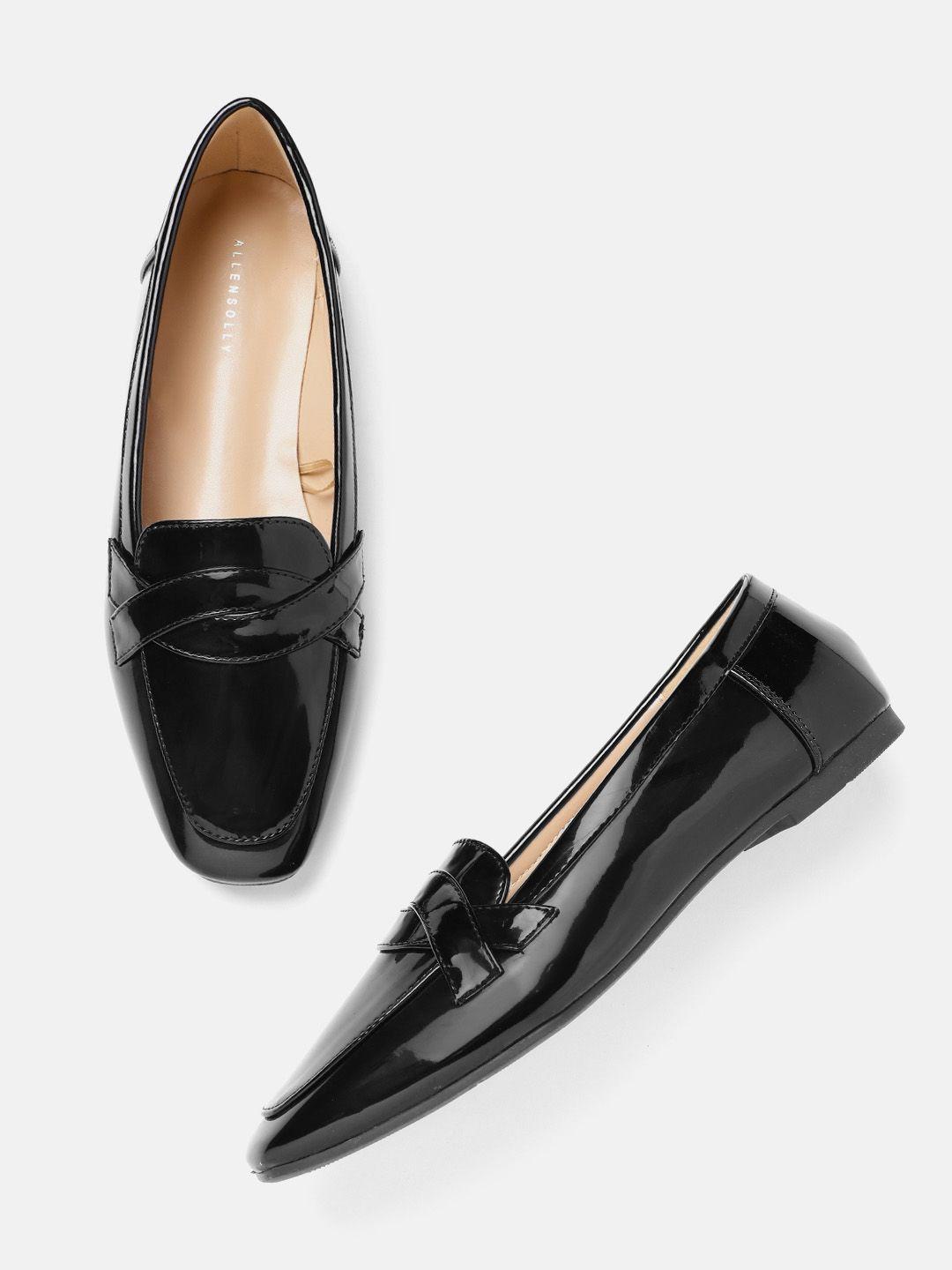 allen solly women black solid loafers with patent effect