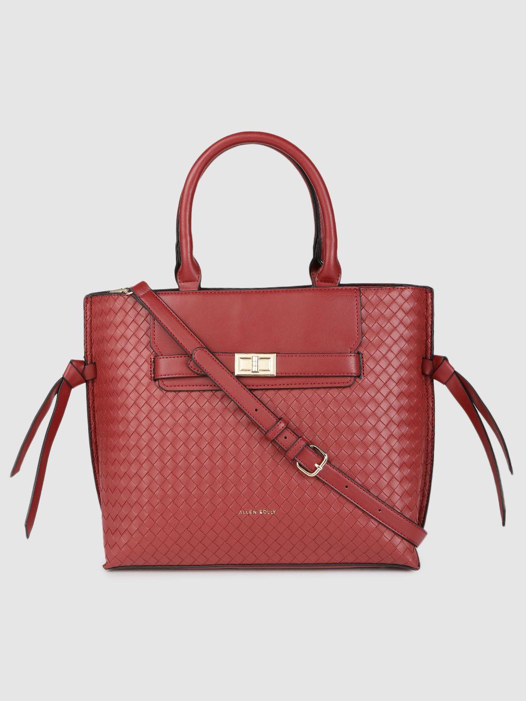 allen solly women burgundy textured structured handheld bag