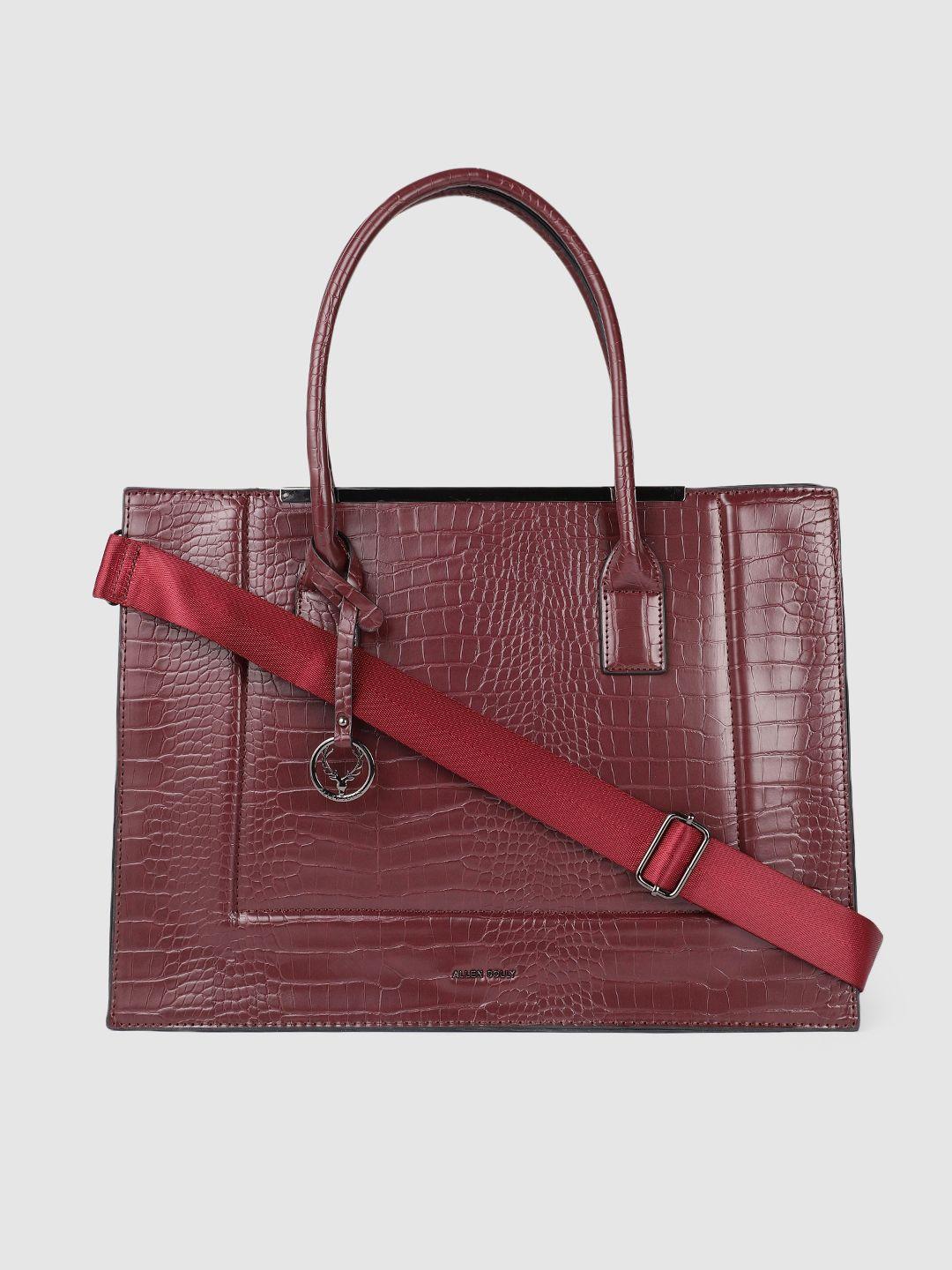 allen solly women burgundy textured structured handheld bag