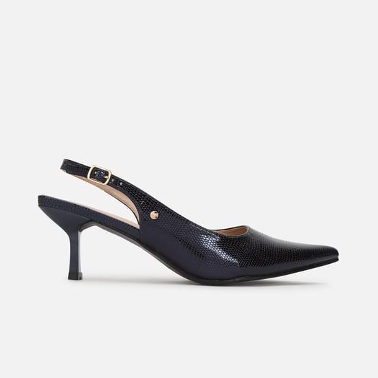 allen solly women croc-textured stiletto heel mules