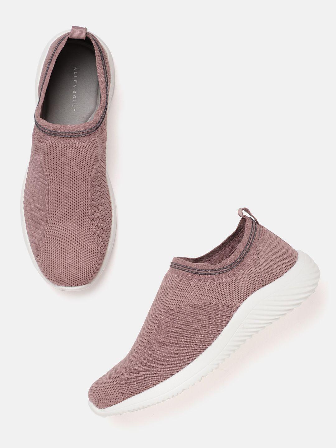 allen solly women dusty pink woven design slip-on sneakers