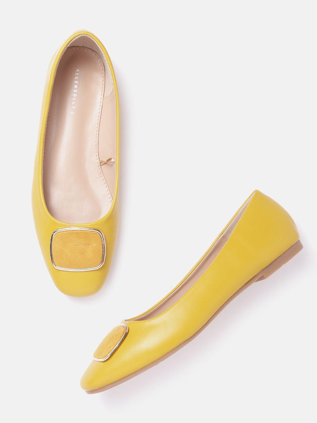 allen solly women mustard yellow solid ballerinas with metallic detail