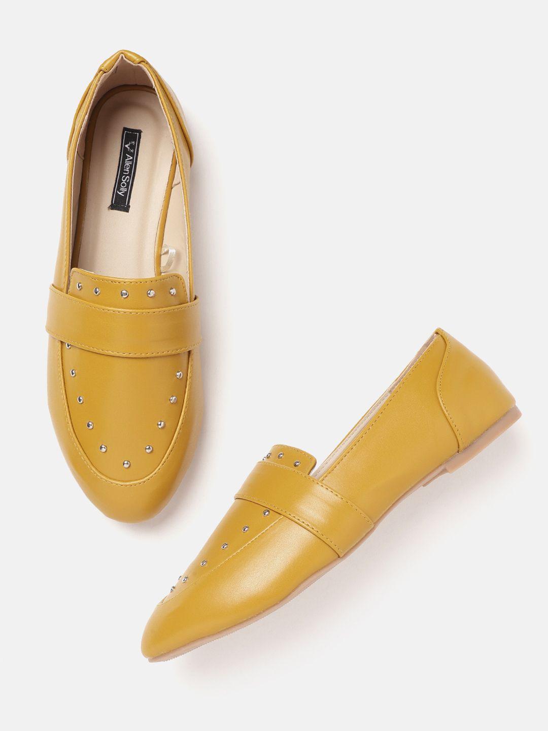 allen solly women mustard yellow solid slip-ons