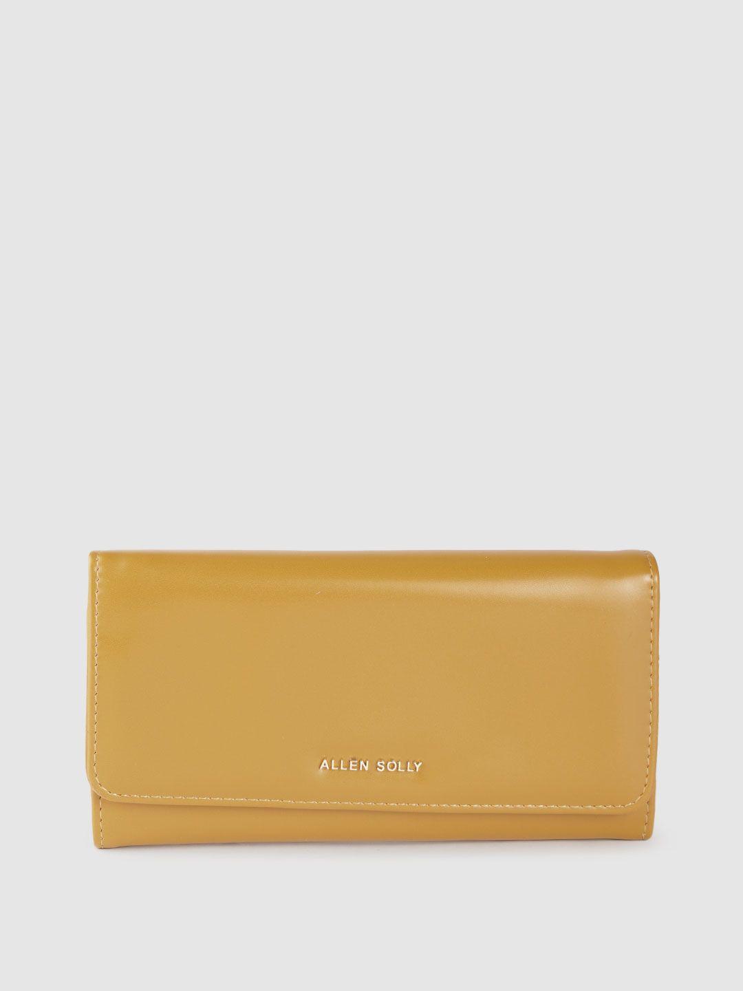allen solly women mustard yellow solid three fold wallet