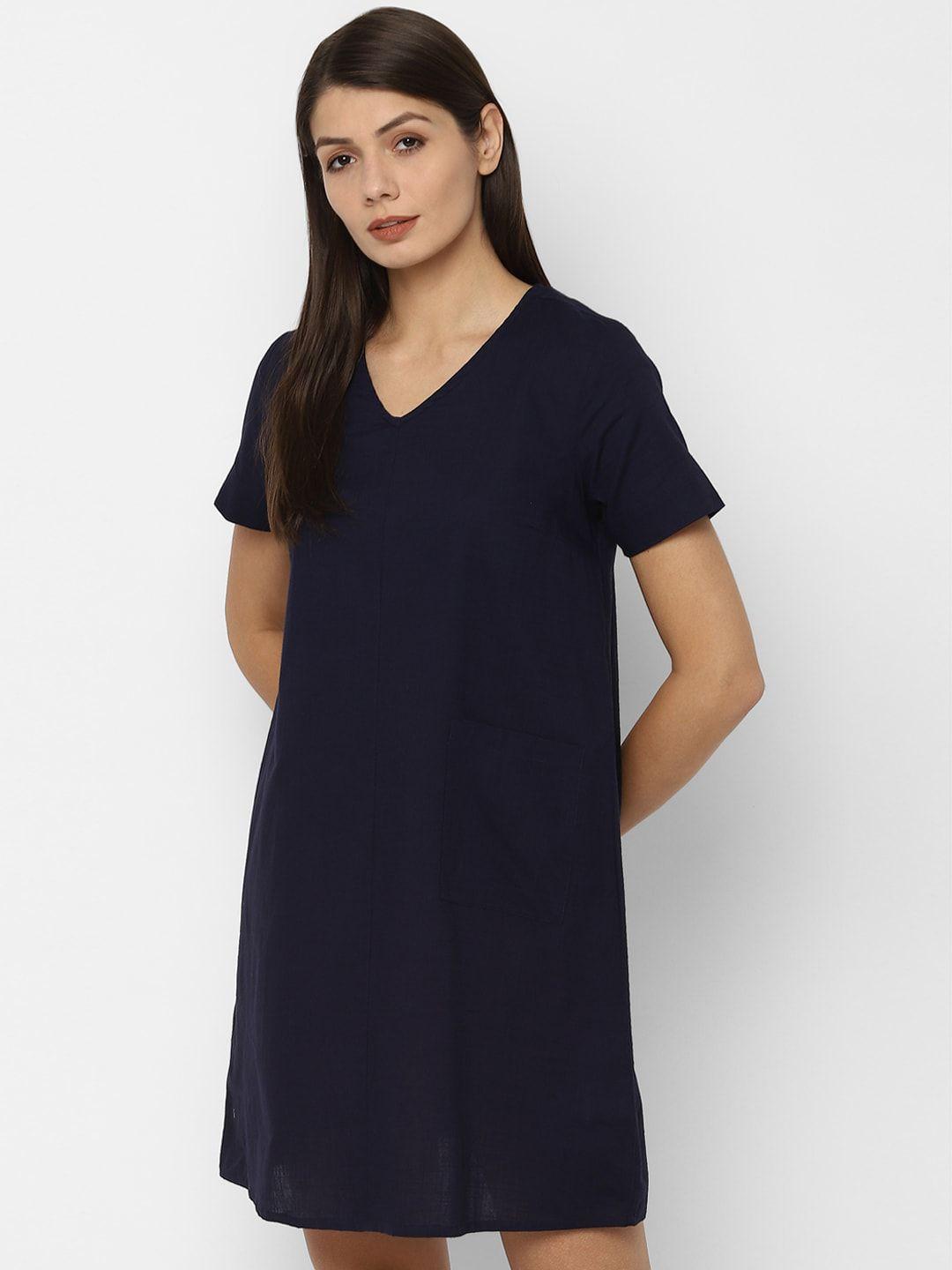 allen solly women navy blue solid a-line dress