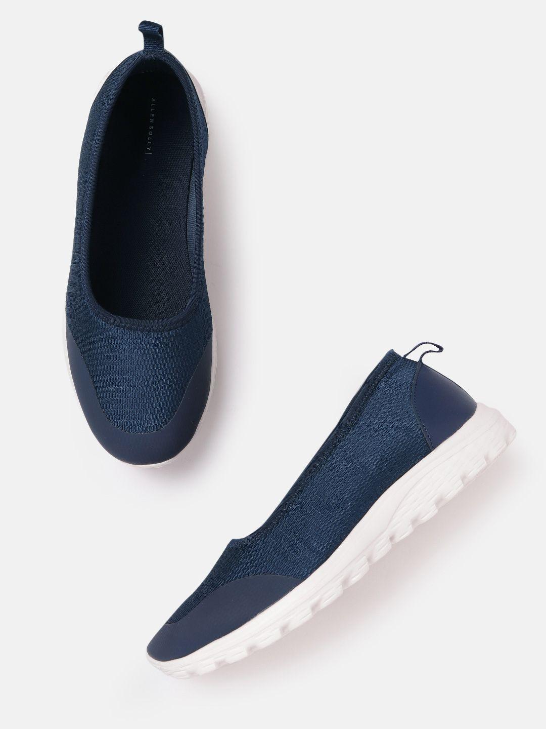 allen solly women navy blue woven design slip-on sneakers