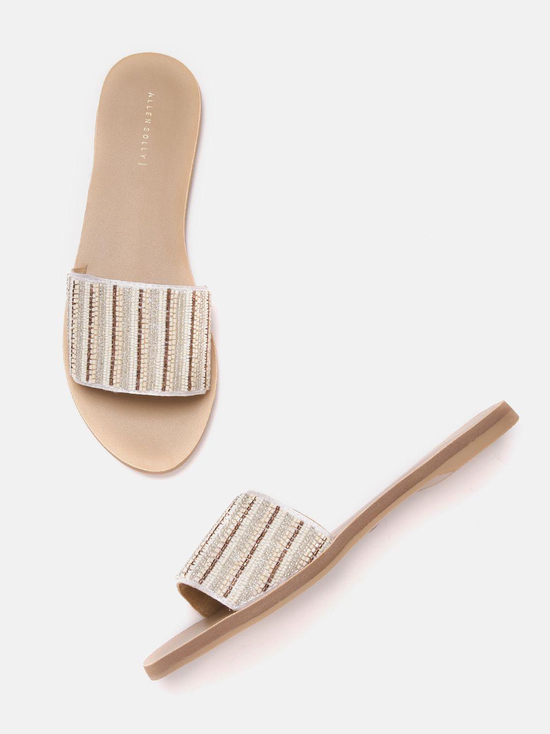 allen solly women off white & copper embellished open toe flats