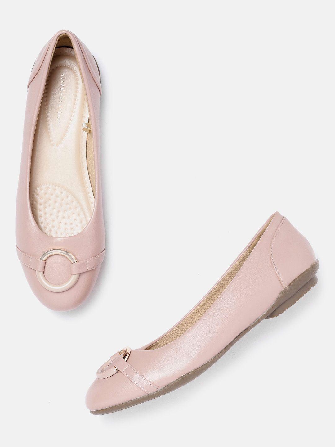 allen solly women peach-coloured solid ballerinas with metallic detail