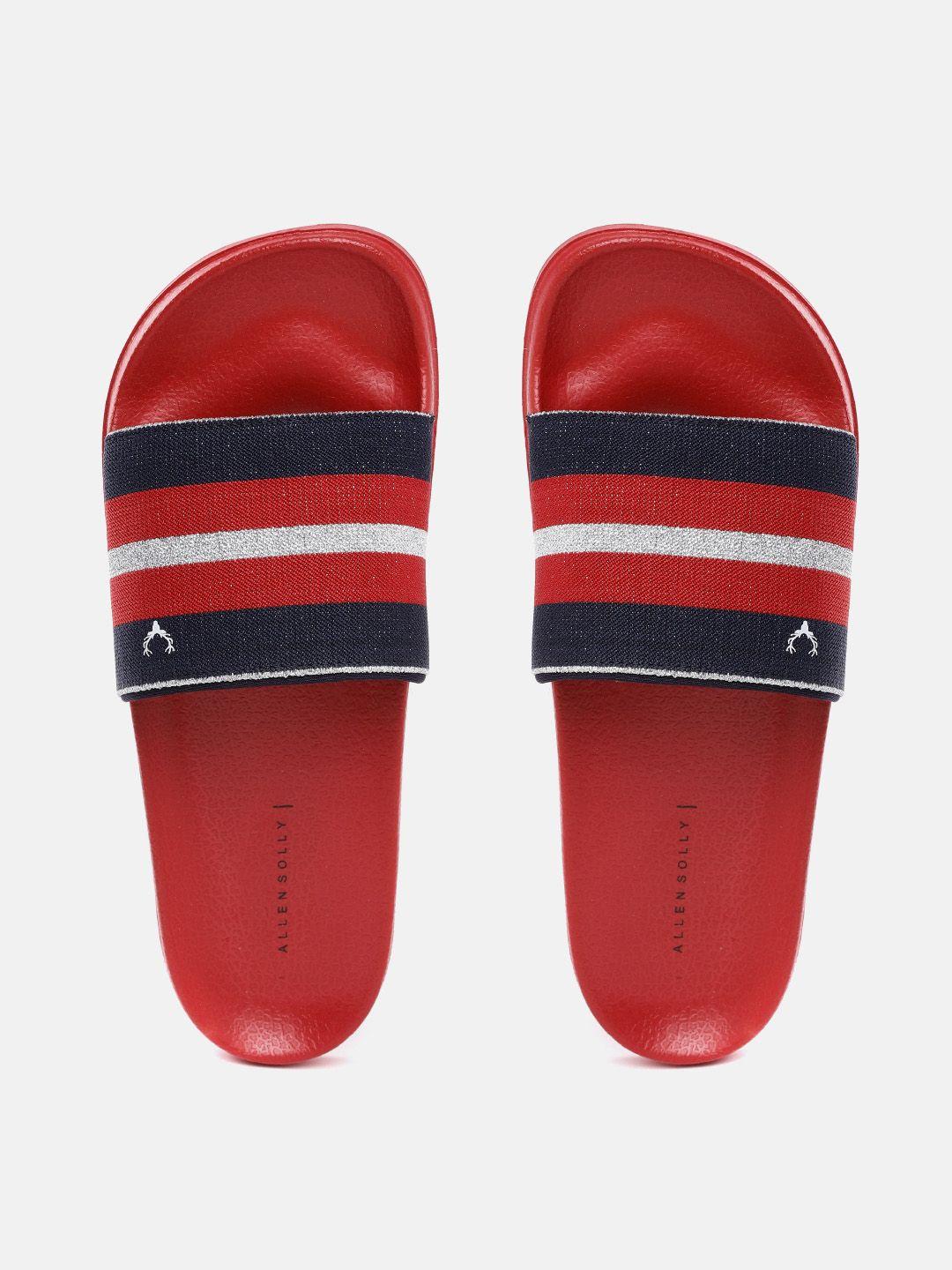 allen solly women red & navy blue striped sliders