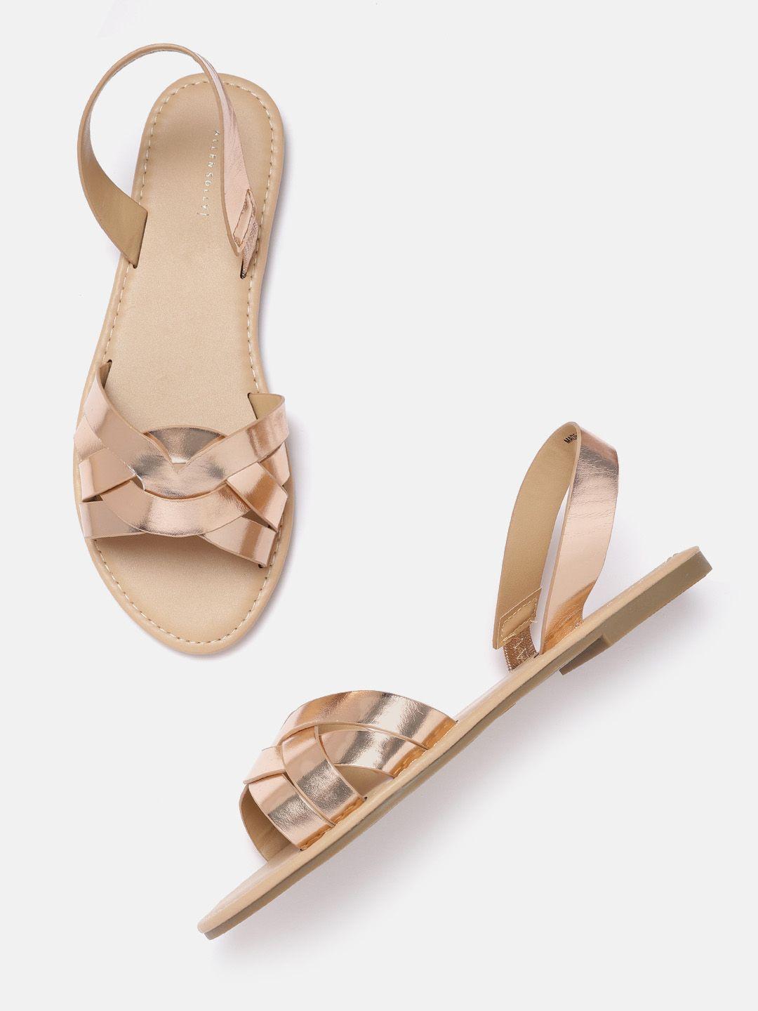 allen solly women rose gold-toned solid criss-cross open toe flats